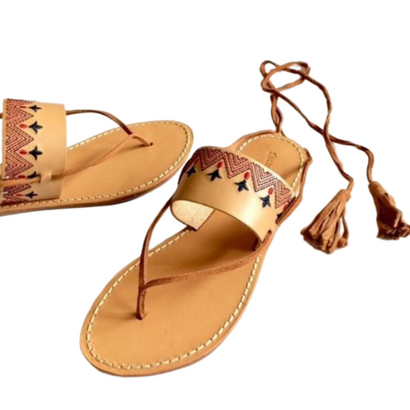 Soludos Shoes - Soludos embroidered lace up leather sandals size 9 (boho, festival, summer)